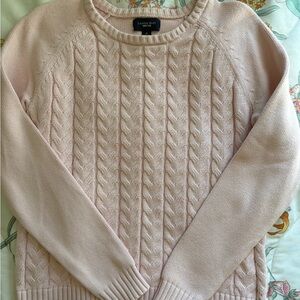 Lands' End Women's Light Pink Cable Knit Sweater